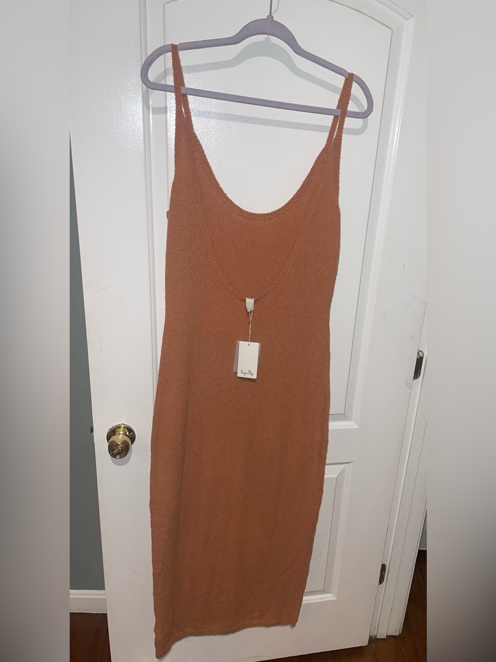 New! Tigerlily Panama Selma Boucle Knit Cotton Blend Midi Dress Camel🧡 sz 12 NWT - Picture 6 of 10
